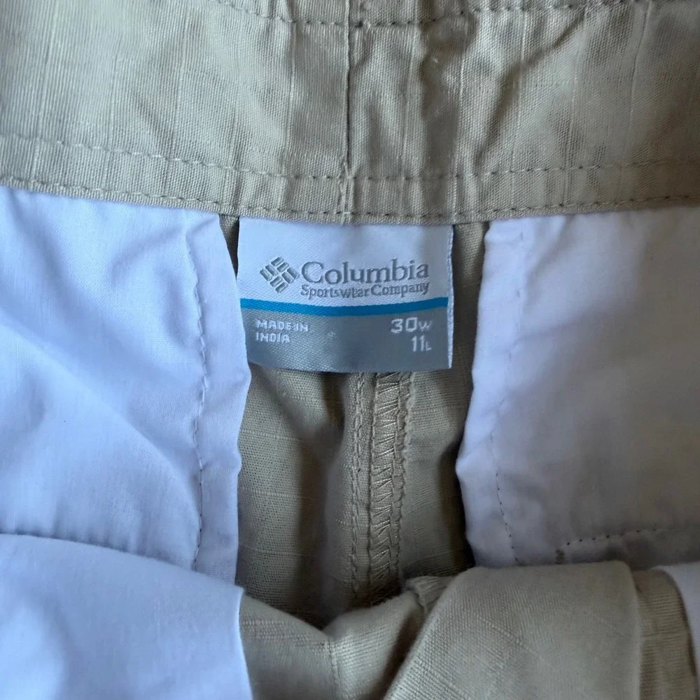 Columbia Mens Tan‎ Ripstop Cargo Shorts Cotton Khaki 30W 11L Outdoor Hiking